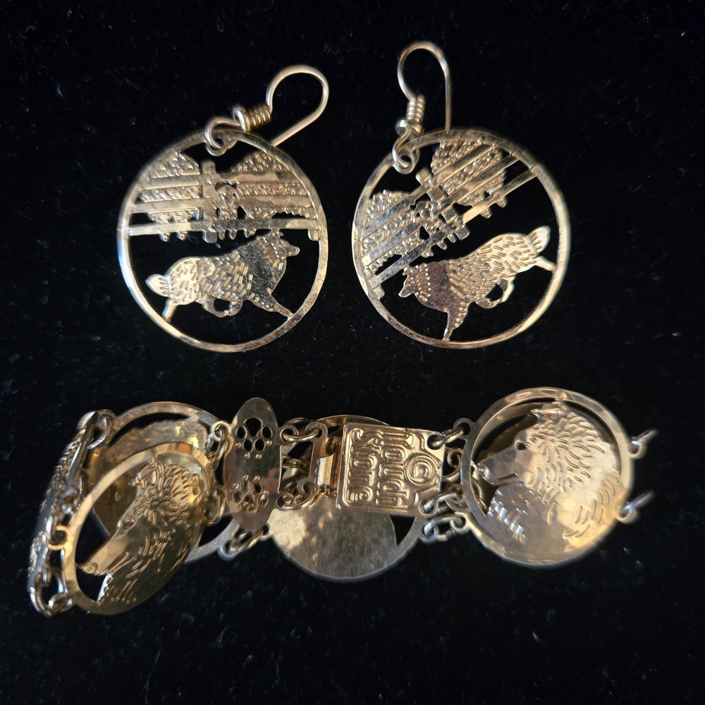 Gold Tone Wolf Bracelet & Earring Set By Touch Stone